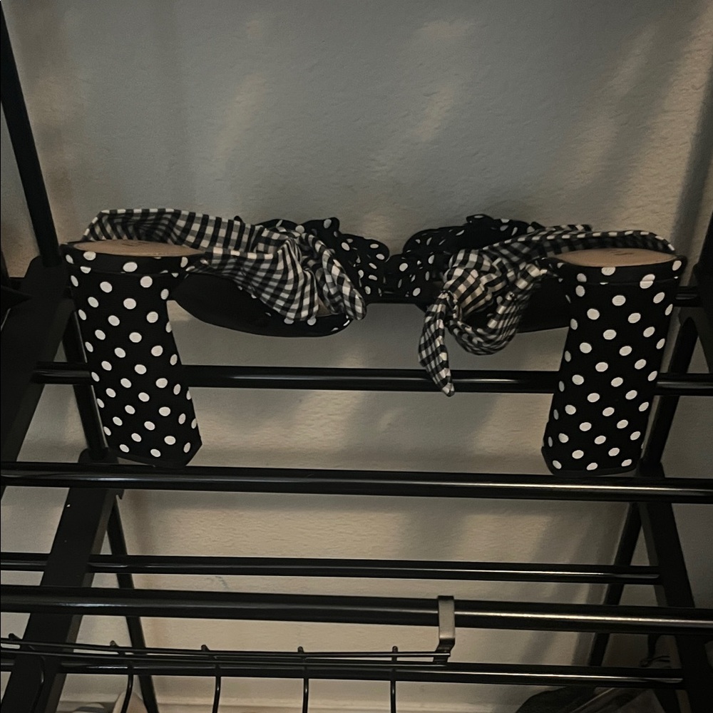 Gianni Bini Black & White Polka Dot Bow Slide Sandals